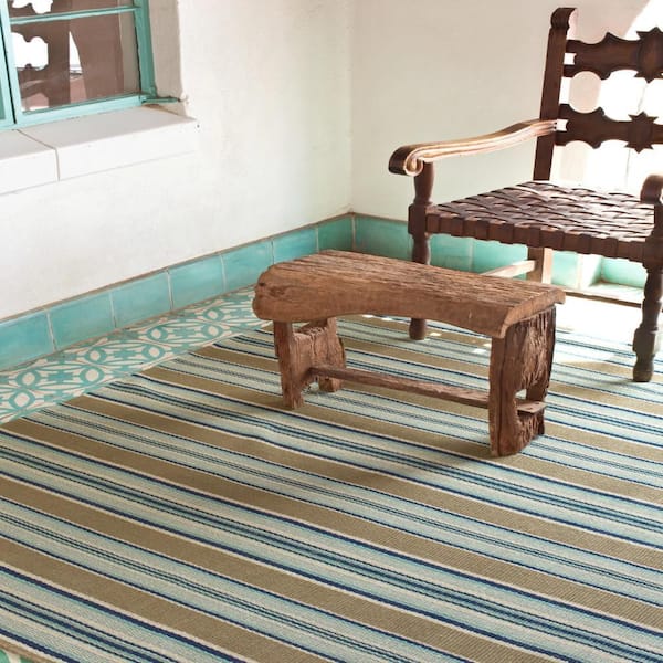 Heron Stripe Handwoven Cotton Blue 9 ft. x 12 ft. Indoor Area Rug
