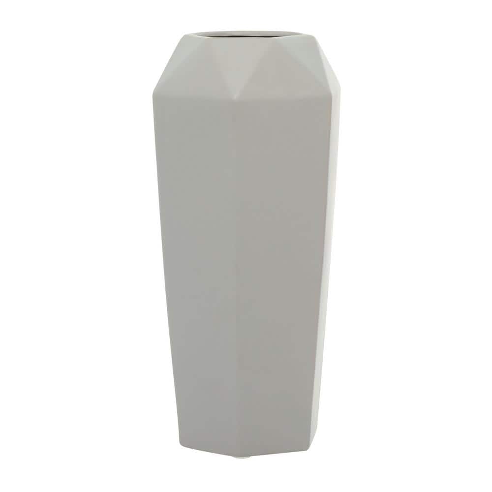 Gray Hexagonal 14" Ceramic Vase for Modern Decor