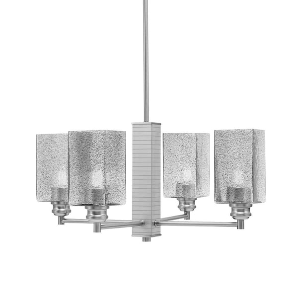 Unbranded Albany 20.25 in. 4 Light Brushed Nickel Chandelier with Square Smoke Bubble Glass Shades