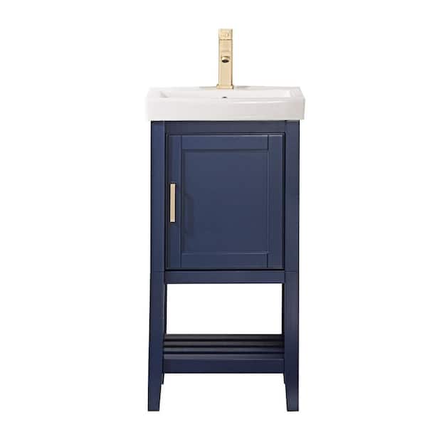 Unbranded 17.5 in. Bath Vanity in Blue with Ceramic Vanity Top in White with White Basin