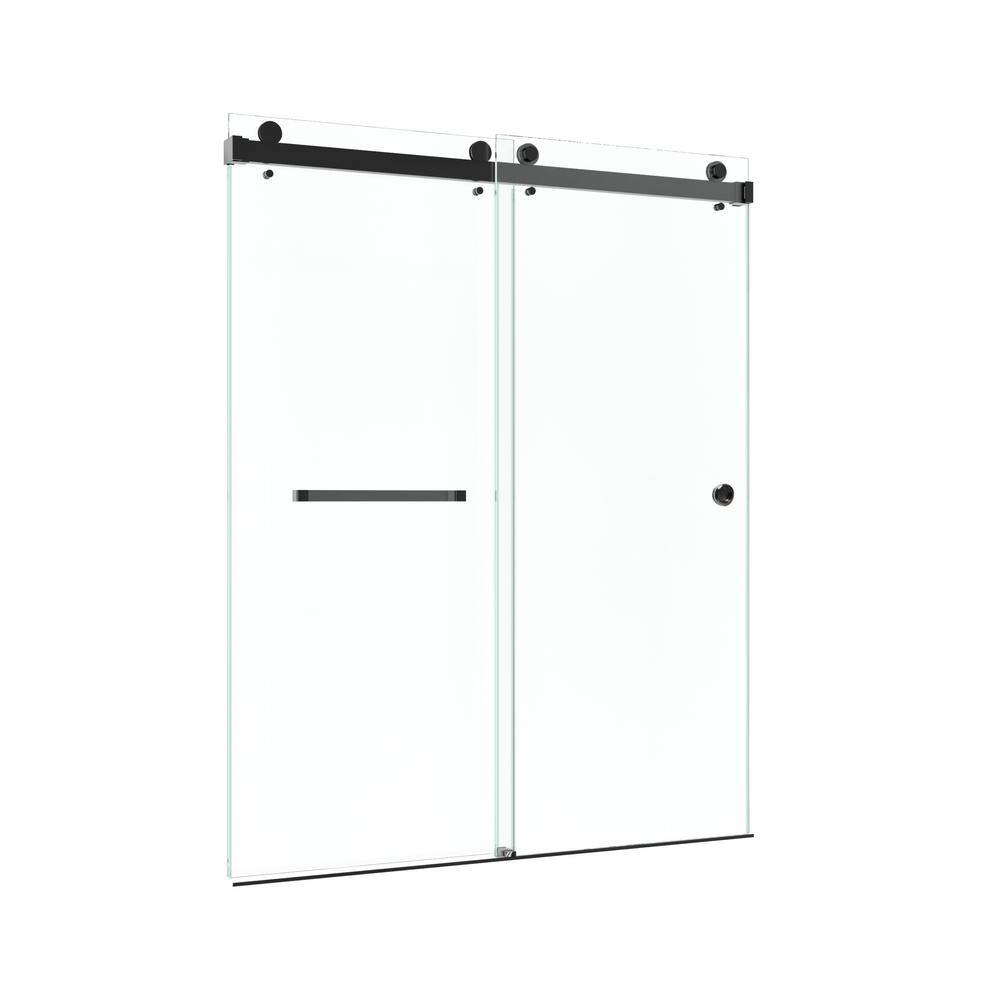 Matte Black Frameless Sliding Shower Door with Clear Glass
