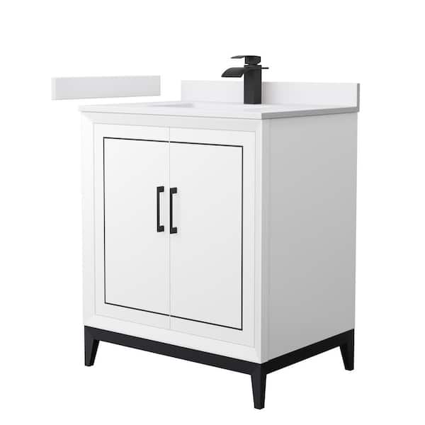 Wyndham Collection Marlena 30 in. W x 22 in. D x 35.25 in. H Single Bath Vanity in White with White Cultured Marble Top