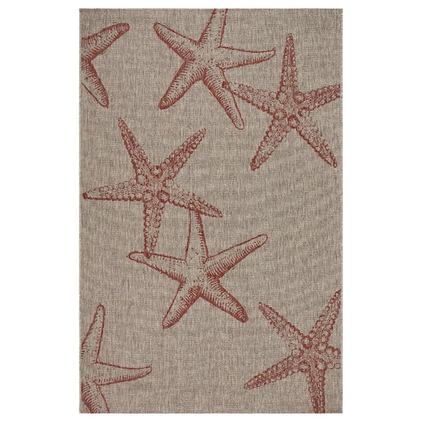 Camila Coastal Coral Red/Beige 7 ft. 9 in. x 9 ft. 5 in. Starfish Constellation Polypropylene Indoor/Outdoor Area Rug