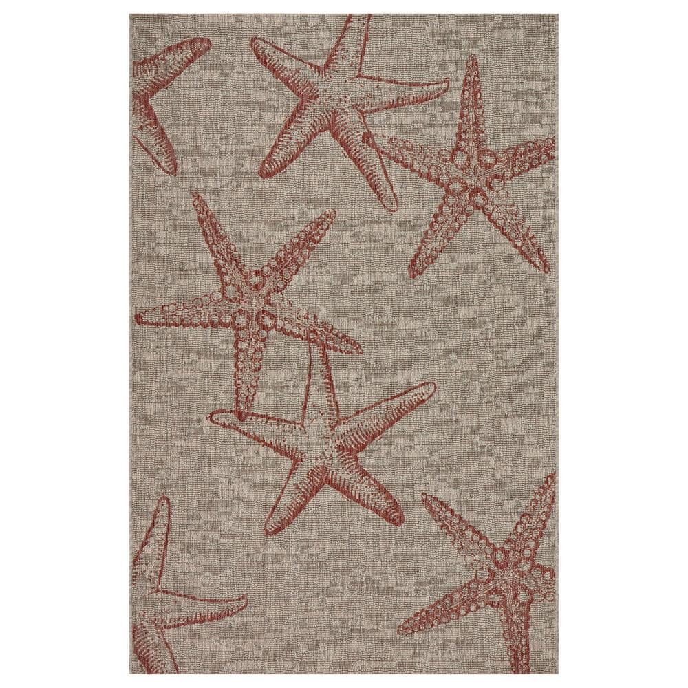 Camila Coastal Coral Red/Beige 3 ft. x 5 ft. Starfish Constellation Polypro