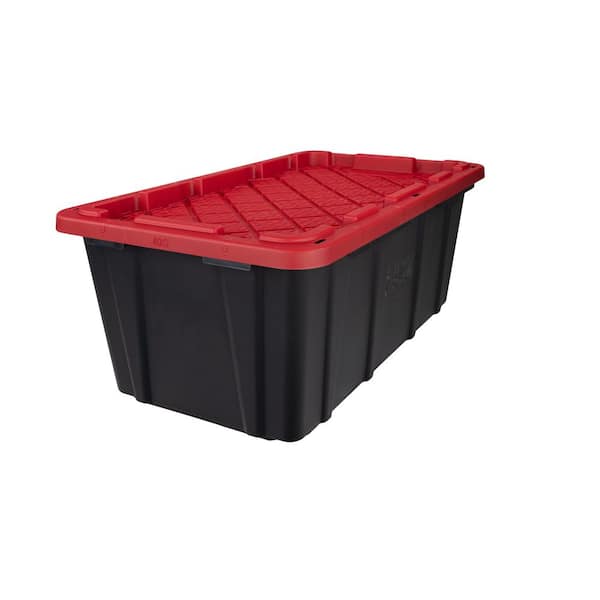 40 Gal. Tough Storage Tote in Black with Red Lid