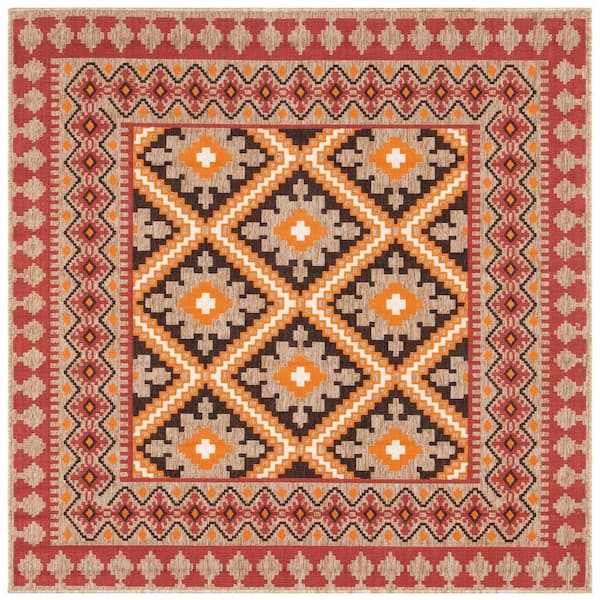 Veranda Red/Natural 7 ft. x 7 ft. Square Border Indoor/Outdoor Patio  Area Rug