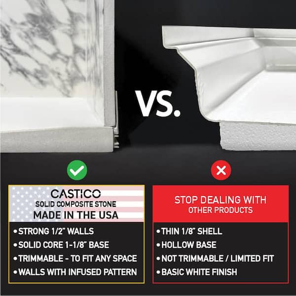 CASTICO - Carrara 32 in. x 60 in. x 84 in. Solid Composite Stone Alcove Shower Kit with Walls and Graphite Pan Base L/R Drain