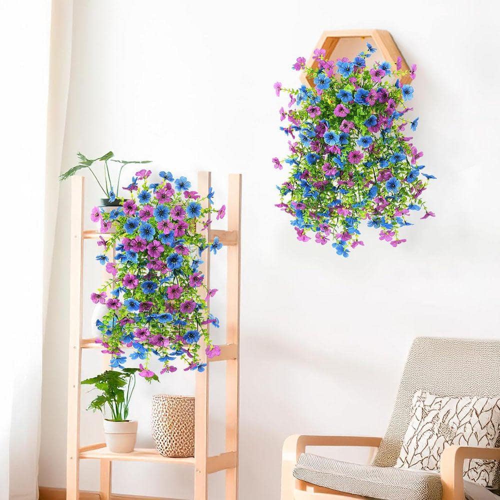 18.9 in. Purple Blue 2-Piece Artificial Fake Daisy Hanging Flowers