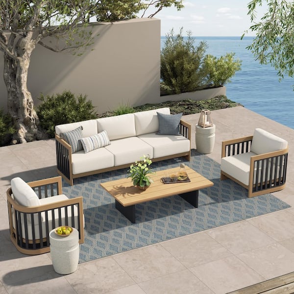 Sereno 4-Piece Aluminum Outdoor Coversation Set with White Cushion