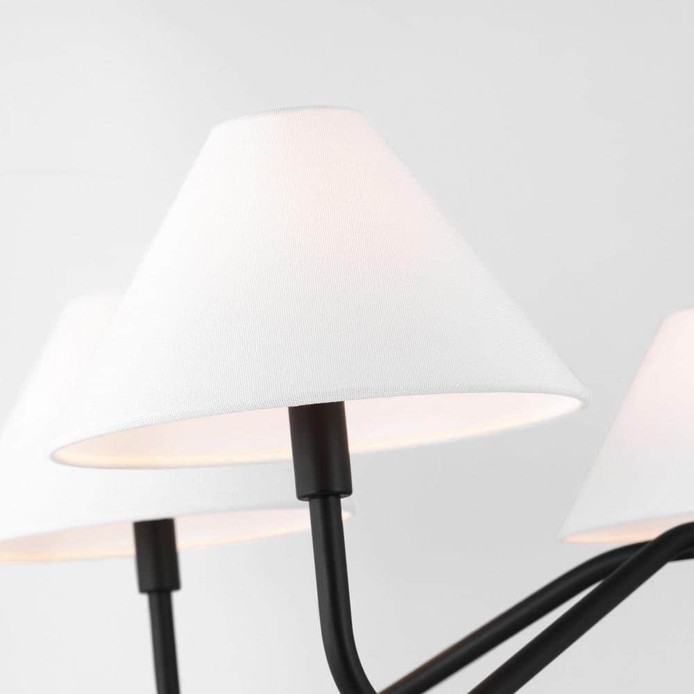 Midnight Black 5-Light Candelabra Chandelier with White Linen Shades