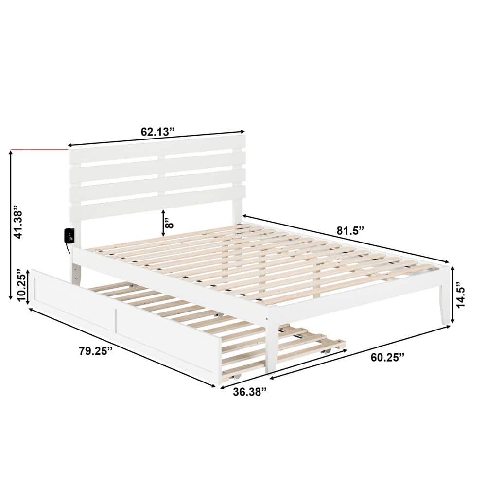 White Queen Wood Platform Bed with Slatted Headboard