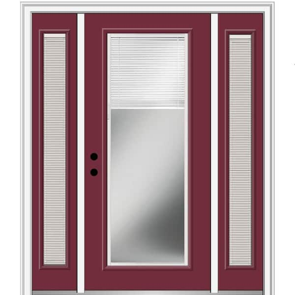 MMI Door 68.5 in. x 81.75 in. Internal Blinds Right-Hand Full Lite Clear Painted Fiberglass Prehung Front Door with Sidelites