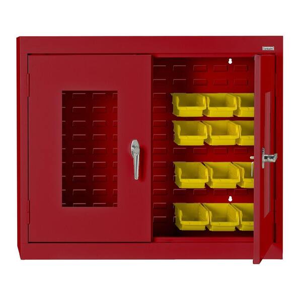 Sandusky 30 in. H x 36 in. W x 12 in. D Clear View Bin Wall Cabinet in Red