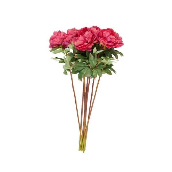 Litton Lane 32 in. Pink Peony Artificial Flower Stem (Set of 8)