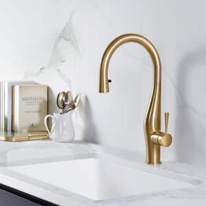 Vision Single-Handle Pull Down Sprayer Kitchen Faucet with Hidden Pull Down and CeraDox Technology in Brushed Brass