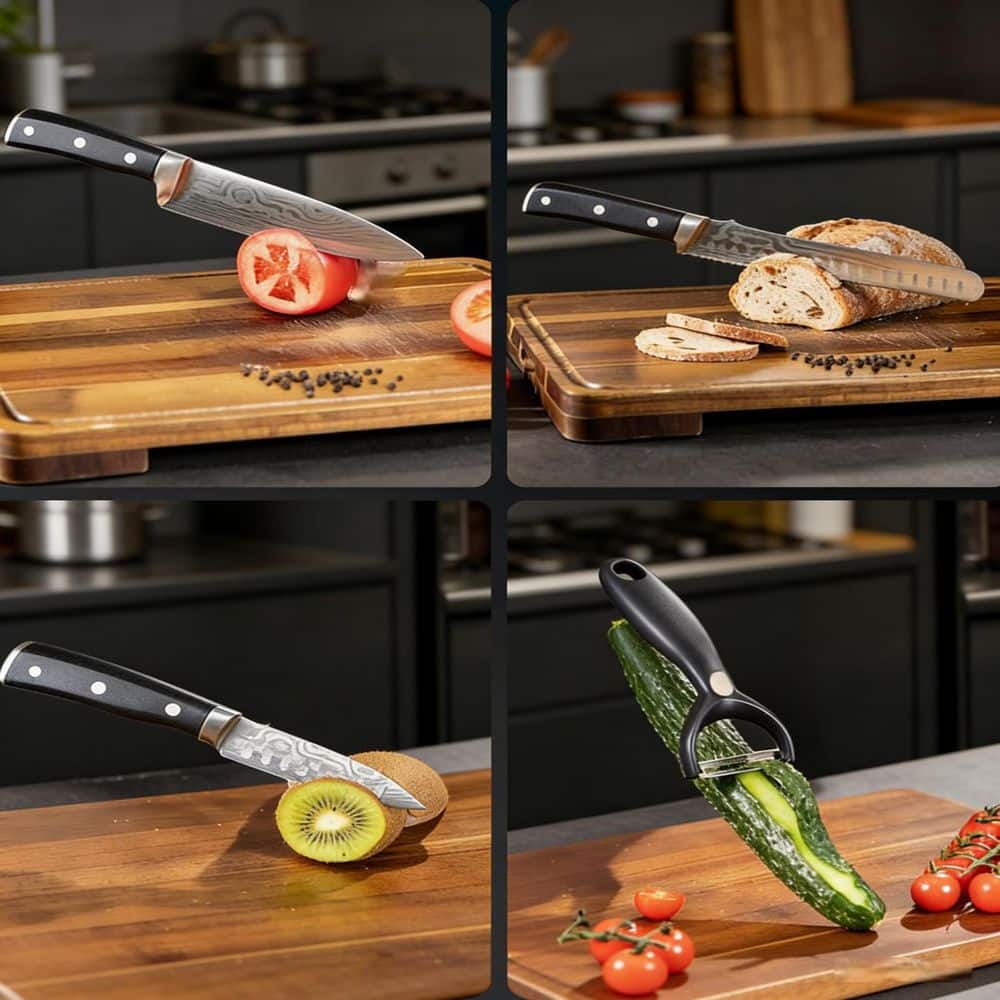 4-Piece High Carbon Stainless Steel German Knife Set, Chef's Knife, Paring Knife, Bread Knife, Peeler - Thumbnail 5