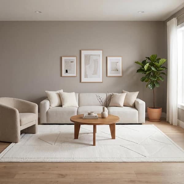 Monotone 8 x 10 Ivory Moraccan Pattern Area Rug for High Traffic Living Room Dining Room Bedroom
