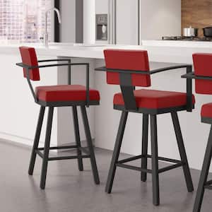 Akers 26 in. Red Polyester Black Metal Swivel Counter Stool
