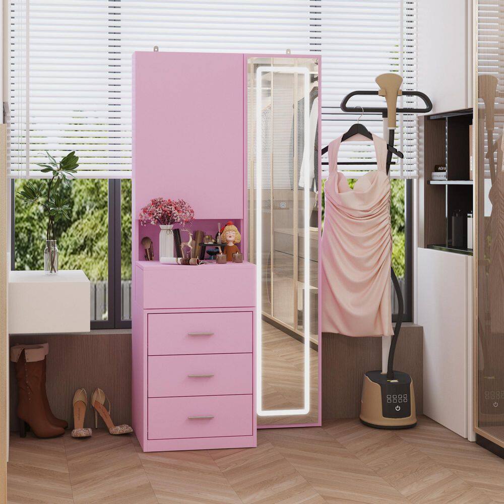 White Makeup Vanity Desk Wood Dressing Table With Sliding Top, Full-Length Mirror, Hidden Shelves, Drawers, LED Lights - thumbnail 9