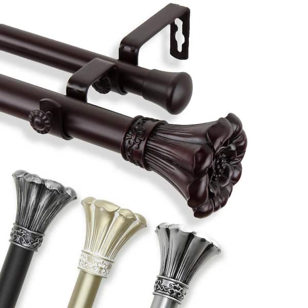 Rod Desyne Blossom 1 in. Double Curtain Rod 160 in. to 240 in. OD in Light Gold