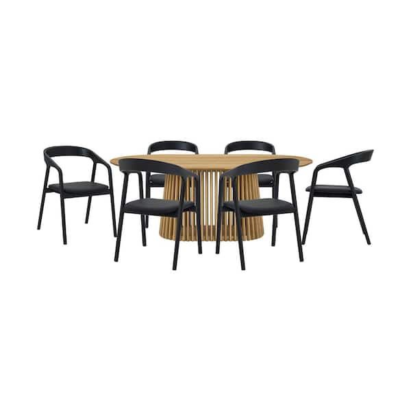Armen Living Pasadena Apache 7-Piece Oval Natural Oak Wood Top Dining Room Set Seats 6