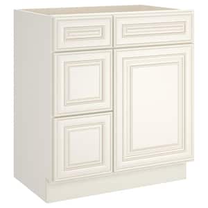 30 in. W x 21 in. D x 34.5 in. H in Cameo White Plywood Ready to Assemble  Vanity Base 3-Drawers  Kitchen Cabinet