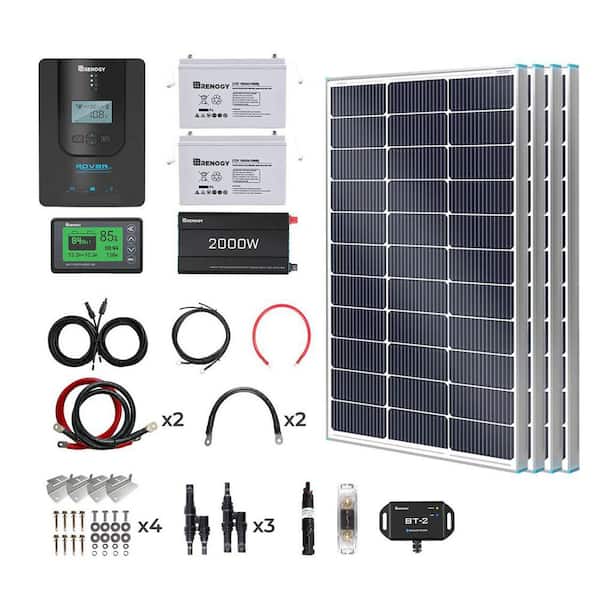 Renogy 400-Watt Solar Panel Kit 12 Volt with Two 100Ah Deep-Cycle AGM Batteries