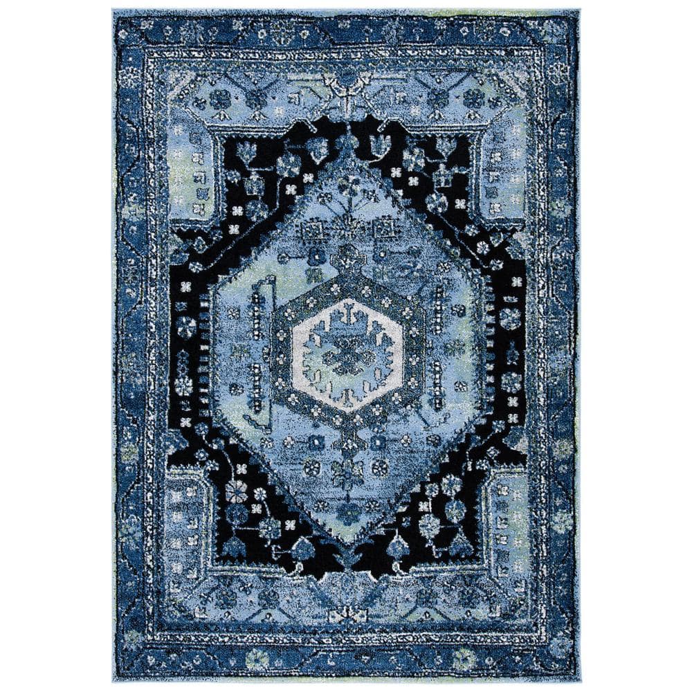 SAFAVIEH Vintage Hamadan Light Blue/Black 5 ft. x 8 ft. Border