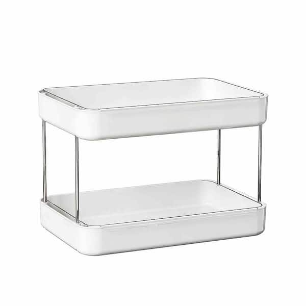 2-Tier White Whisky Glass Holder, Mug Drying Rack with Removable Drain Tray for Kitchen Countertop
