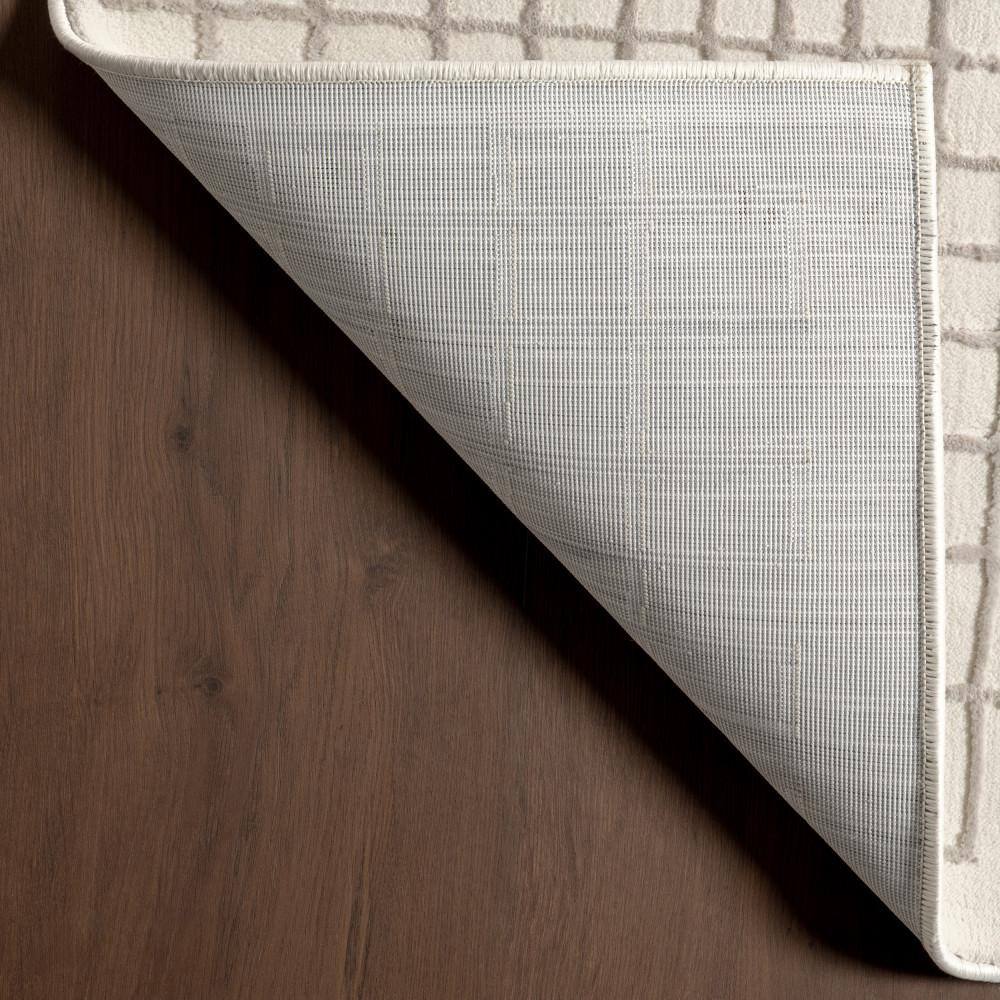Ivory Geometric 4' x 6' Machine Washable Area Rug