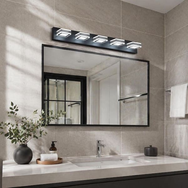 Serene Coast 18-Inch LED Square Bath Vanity Light – Matte Black, Frosted Acrylic Shade, Dimmable With 3CCT (3000K/4000K/5000K)