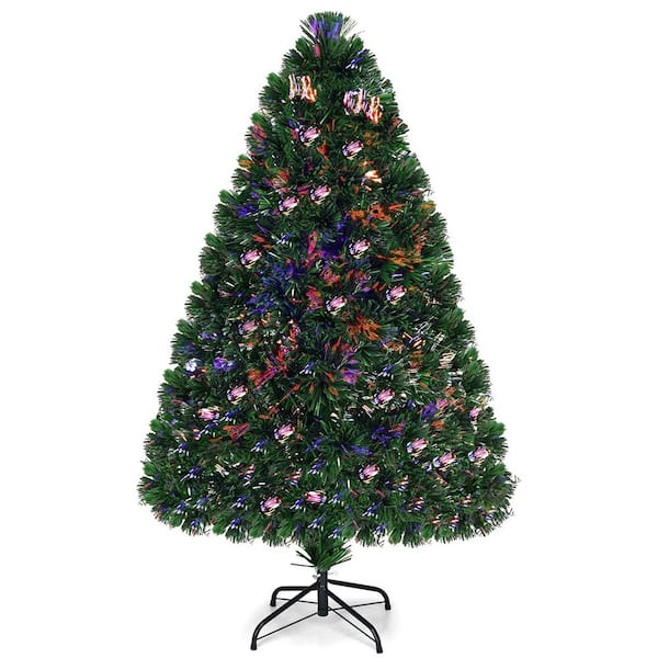 ANGELES HOME 4 ft. Green Prelit Artificial Pre-Lit Fiber Optic PVC Christmas Tree