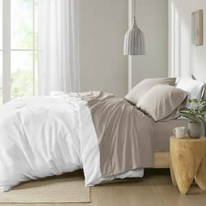 Khaki Cal King 200 Thread Count Relaxed Cotton Percale Sheet Set