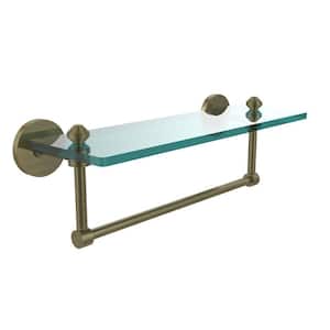 Southbeach 16 in. L x 5 in. H x 5 in. W Clear Glass Vanity Bathroom Shelf with Towel Bar in Antique Brass