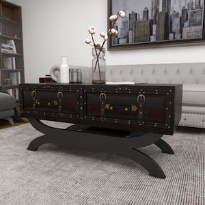 40 in. Brown Rectangle Faux Leather Top Coffee Table with Storage