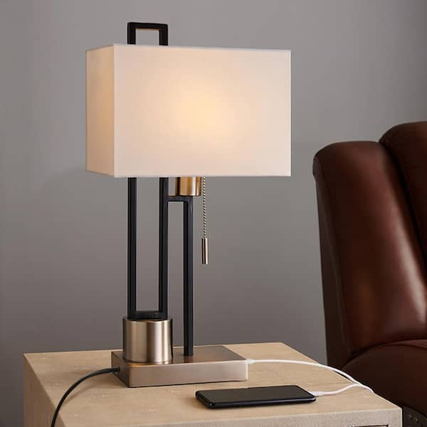 TRUE FINE 23 in. Black Modern Table Lamp with USB Port and White