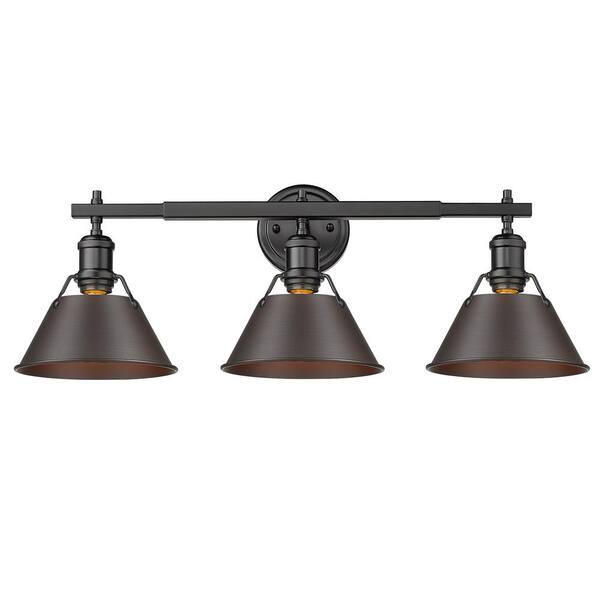 Golden Lighting - Orwell 4.875 in. 3-Light Black Vanity Light with Rubbed Bronze Shade