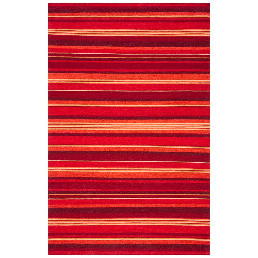 Handmade Red Wool Striped 8' x 10' Reversible Area Rug