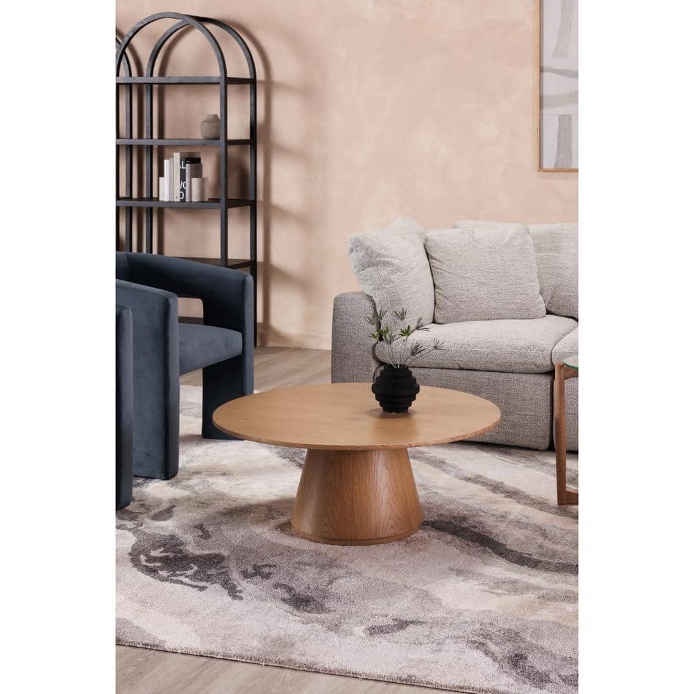 Haven 38 in. Brown Round Oak Veneer Over MDF Coffee Table with Flared Base price history on PriceWatchPro