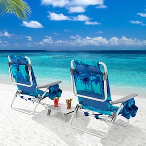 Coconut tree Metal Folding Backpack Beach Chair Table Set 5-Position Outdoor Reclining Chair Printed, 2-Pack
