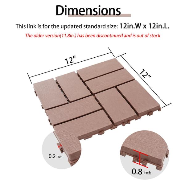GOGEXX 1 ft. W x 1 ft. L Outdoor Pattern Square PVC Drainage Interlocking Flooring Deck Tiles (Pack of 44 Tiles)in Brown