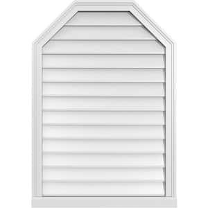 28 in. x 40 in. Octagonal Top Surface Mount PVC Gable Vent: Decorative with Brickmould Sill Frame