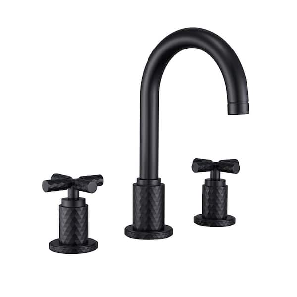 AIMADI 8 in. Widespread Double Handle Bathroom Faucet with Drain Lead-Free Silicon Bronze 3 Hole Vanity Sink Tap in Matte Black