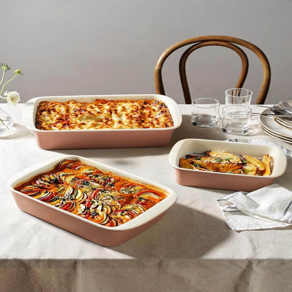 Numhew 3-Piece Pink Deep Casserole Dishes, Ceramic Baking Dish Set