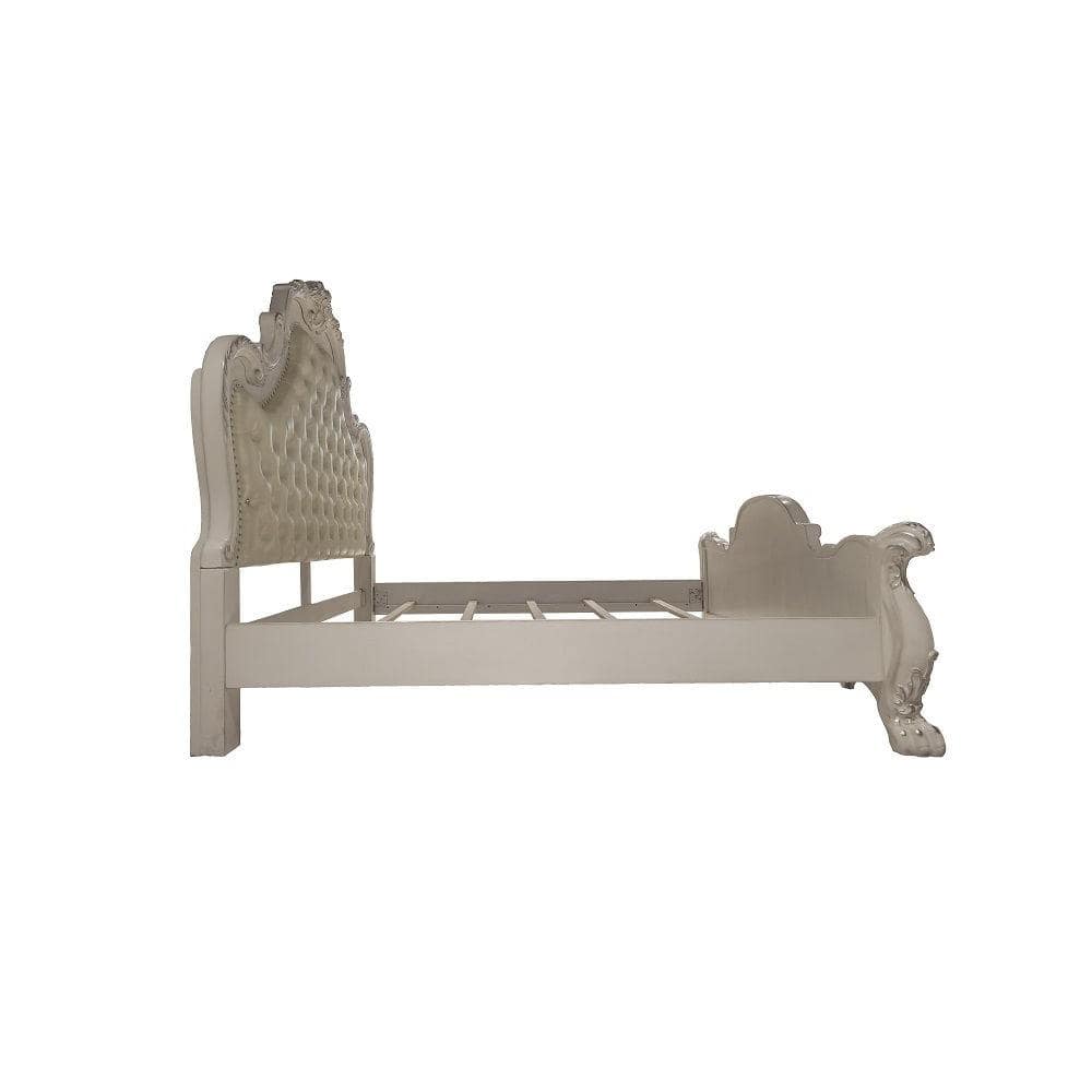Dresden King Bed with Antique White Finish and Carvings