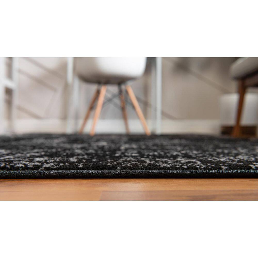 Black Rectangular Stain-Resistant Synthetic Area Rug