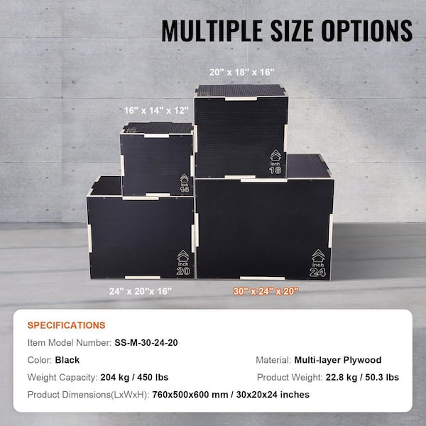SKYSHALO 3 in 1 Plyometric Jump Box, 30/24/20 in. Wooden Plyo Box
