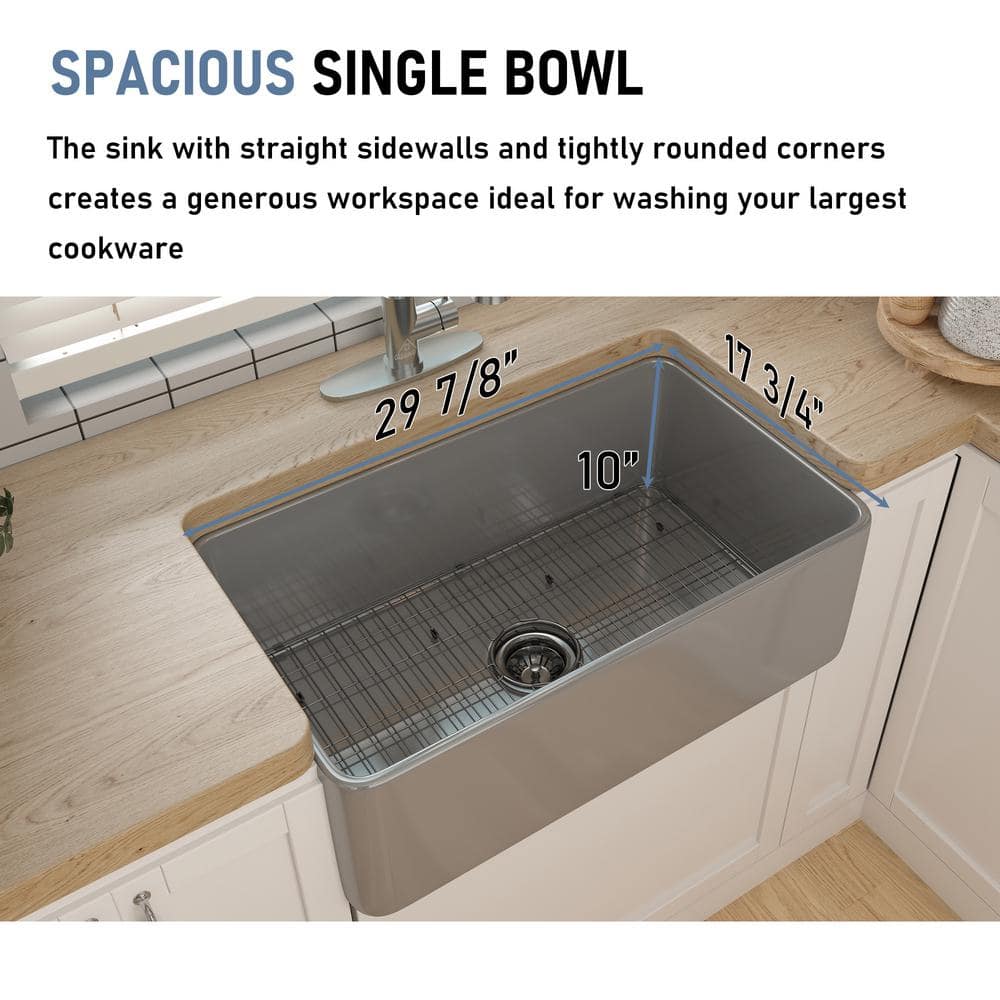 Gray Fireclay Single Bowl Farmhouse Kitchen Sink