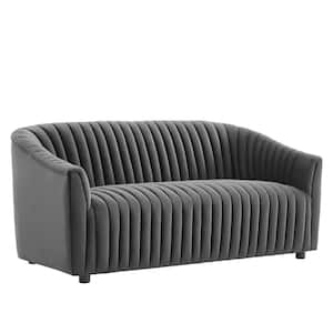 Announce 67.5in Performance Velvet Channel Tufted Loveseat in Charcoal Seats 3