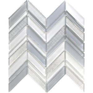 White Blue 10.4 in. x 10.4 in. Chevron Polished and Honed Glass Mosaic Tile (3.76 sq. ft./Case)
